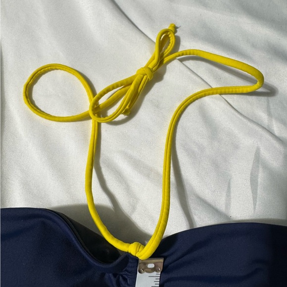 Tommy Hilfiger One Piece Bathing Suit Navy Blue with Yellow Stripe Size 8 - Picture 9 of 12